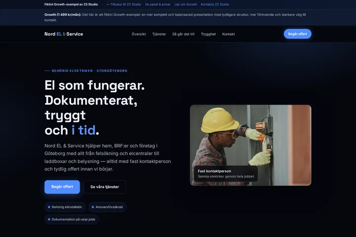 Skärmbild av det fiktiva exemplet Growth — Nord EL & Service