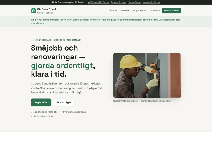 Skärmbild av det fiktiva exemplet Starter — Ström & Sund EL
