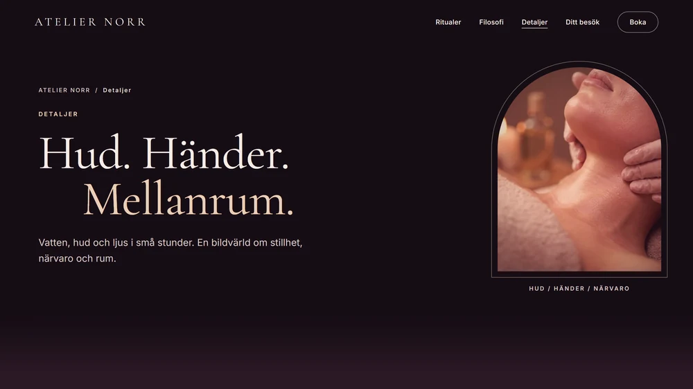 Atelier Norr, sidan Detaljer.